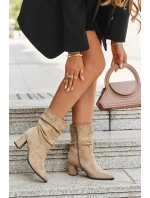 Dámské botky Amelise – na sloupkovém podpatku s řasením, zateplené, béžové