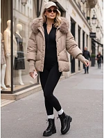 Dámská zimní prošívaná bunda s kožešinou, béžová, FashionStreet TY5740 Dámská zimní prošívaná bunda s kožešinou, béžová, FashionStreet TY5740