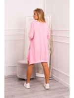 Šaty s potiskem a rozšířeným spodním dílem světle růžové