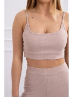 Souprava s halenkou s žebrováním béžová