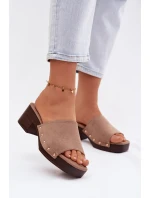 Dámské pantofle na klínku s zlatými sponami tmavě béžové Davessa