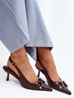 Dámské sandály na podpatku s ozdobným detailem Čokoládové Brienne