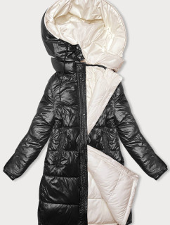 Černo-ecru hrubší dámská zimní oboustranná bunda (V768G)