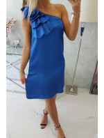 Šaty s mašlí na rameni v chrpově modré barvě