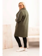 Dámský kabát Plus Size z umělého beránka s kapsami khaki Dámský kabát Plus Size z umělého beránka s kapsami khaki