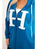 Dámská mikina Plus Size bavlněná s kapucí a velkým písmenem H chabrová