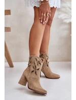 Semišové Děrované Botky Na Podpatku Béžové Lewski 3629