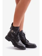 Kožené Boty Na Ploché Podešvi S Dekorací Ocieplane Maciejka N3115-01 Černé