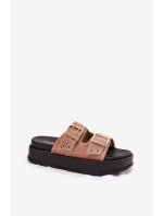 Dámské Pantofle Se Zlatými Přezkami Na Platformě Béžové Virvania