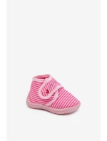 Dětské pantofle na suchý zip s pruhy růžové Lavelle
