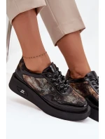 Dámské kožené šněrovací polobotky na platformě Artiker – černo/zlaté