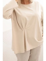 Dámská blůza Plus Size s bavlnou, kapsou a ohrnutým rukávem kiwi