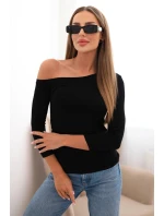 Dámská blůza s odhaleným ramenem z viskózy s 3/4 rukávem černá Dámská blůza s odhaleným ramenem z viskózy s 3/4 rukávem černá