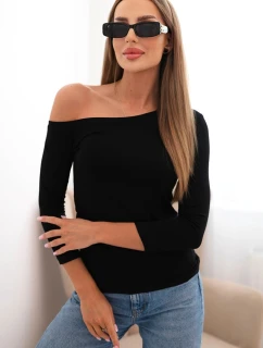 Dámská blůza s odhaleným ramenem z viskózy s 3/4 rukávem černá
