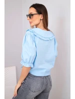 Dámská bavlněná košile s volánkem a zavazováním modrá