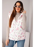 Dámská prošívaná vesta s květinami a kapucí růžová