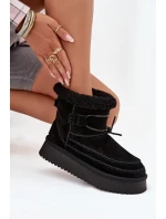Semišové zimní boty pro ženy s ozdobnými švy Big Star SS274372 Černé