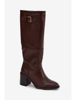 Dámské kozačky na podpatku s přezkou černé Brenira