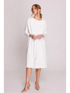 S403 Úpletové šaty nadměrné velikosti - ecru barva