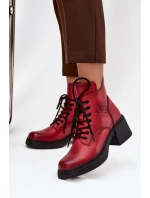 Kožené dámské boty Vinceza – červené, zateplené, na širokém podpatku