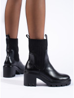 Stylové černé dámské  kotníčkové boty na širokém podpatku