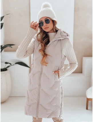 Dámská dlouhá prošívaná vesta s kapucí béžová FashionStreet TY5099