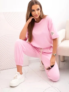 Dámský viskózový komplet s krátkým rukávem a nohavicemi bonbónově růžová