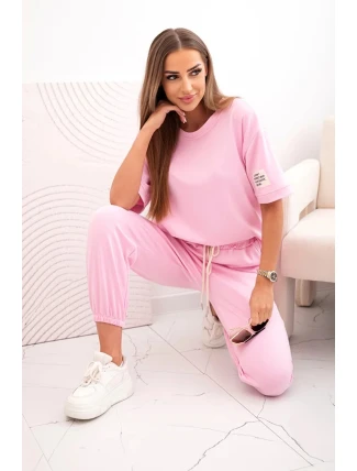 Dámský viskózový komplet s krátkým rukávem a nohavicemi bonbónově růžová