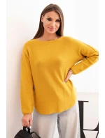 Dámský svetr z viskózy s dlouhým rukávem a kulatým výstřihem hořčicový