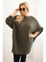 Dámský svetr Plus Size s mohair pončo khaki Dámský svetr Plus Size s mohair pončo khaki
