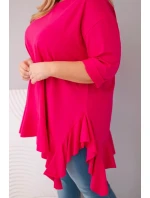 Dámská blůza Plus Size s bavlnou a volánem a ohrnovacími rukávy fuchsie