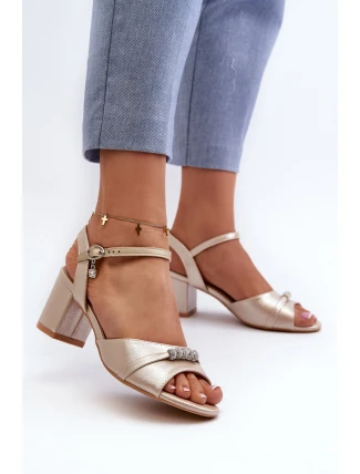 Dámské sandály z ekokože na podpatku s ozdobami zlaté Narhi