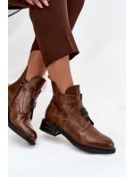 Zateplené kožené dámské kotníkové boty s ozdobným detailem hnědé Briselda