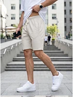 Pánské teplákové kraťasy se stahovací šňůrkou, světle béžové, FashionStreet SX2622 Pánské teplákové kraťasy se stahovací šňůrkou, světle béžové, FashionStreet SX2622