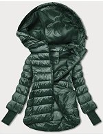 Dámská krátká bunda s pletenými žebrovanými lemy tmavě zelená (P22/P3-6636/P3-6023-33) Dámská krátká bunda s pletenými žebrovanými lemy tmavě zelená (P22/P3-6636/P3-6023-33)