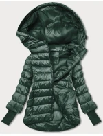 Tmavě zelená krátká dámská bunda s úpletovými stahovacími lemy (P22/P3-6636/P3-6023-33)