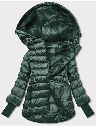 Dámská krátká bunda s pletenými žebrovanými lemy tmavě zelená (P22/P3-6636/P3-6023-33) Dámská krátká bunda s pletenými žebrovanými lemy tmavě zelená (P22/P3-6636/P3-6023-33)