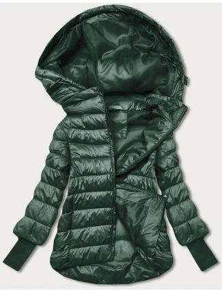 Tmavě zelená krátká dámská bunda s úpletovými stahovacími lemy (P22/P3-6636/P3-6023-33)