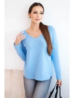 Dámský svetr z viskózy s výstřihem do V modrý
