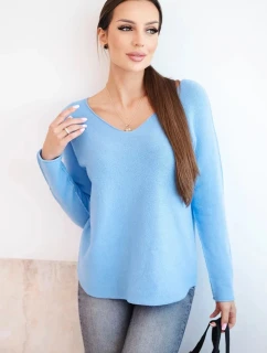 Dámský svetr z viskózy s výstřihem do V modrý