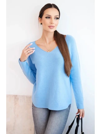 Dámský svetr z viskózy s výstřihem do V modrý