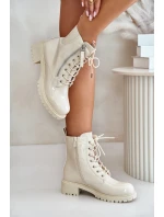 Lakované boty workerky na zip zateplené béžové Ravanthia