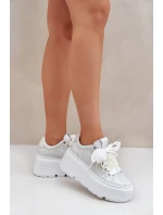 Kožené sneakersy na platformě CheBello 4658 stříbrné