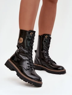 Lakované workery dámské s zlatým detailem zateplené černé Dorialine