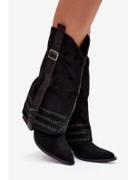 Kozačky Dámské Kovbojky Se Zdobením A Přezkou Černé Camilora