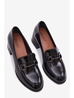 Kožené lakované dámské lodičky na podpatku Vinceza 18116 Černé