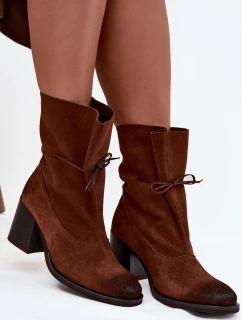 Dámské semišové botky na podpatku Zazoo – hnědé