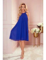 ALIZEE - Dámské šifonové šaty v chrpové barvě se zavazováním 350-9