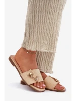 Dámské Pantofle Na Plochém Podpatku S Mašlí Béžové Sallariela