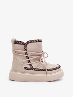 Dámské sněhule s výšivkou na platformě světle béžové Naleris